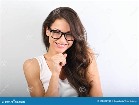 beautiful laughing casual woman  eyeglasses toothy smiling  stock