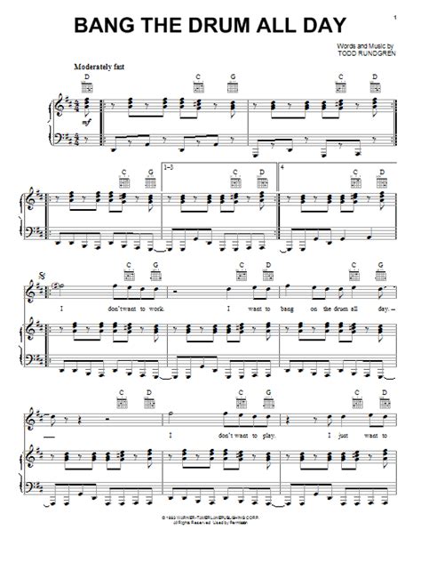 Bang The Drum All Day Sheet Music By Todd Rundgren Piano