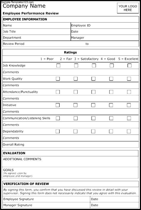 employee review form printable printable forms