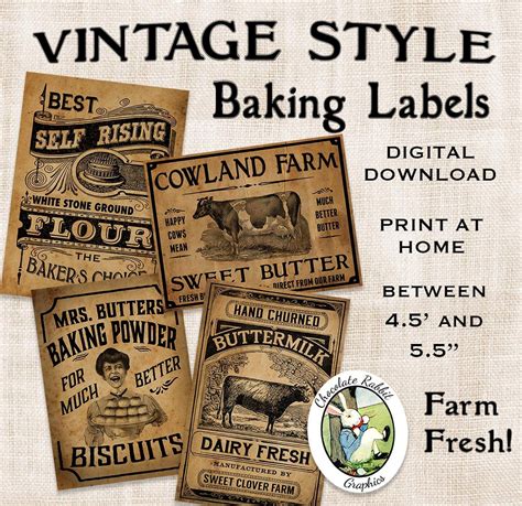 vintage kitchen baking labels prim primitive digital etsy uk