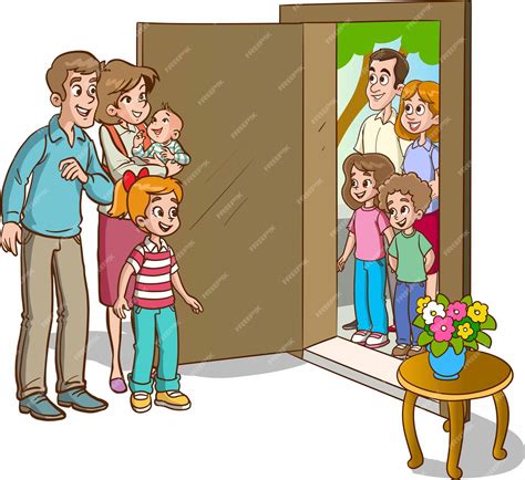 premium vector family welcoming guests   door