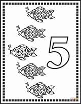 Number Coloring Five Pages Fishes Printable Fish Color Numbers Preschool Drawing sketch template