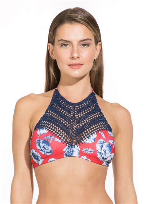 bikini tops red floral crop top  macrame top ruth big flower red