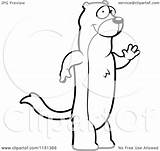 Waving Weasel Friendly Clipart Cartoon Outlined Coloring Vector Thoman Cory Royalty sketch template