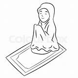 Praying Muslim Girl Vector Coloring Illustration Drawn Line Isolated Colourbox Hand Garia Solar Simple Background Book sketch template