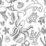 Sea Drawing Creatures Ocean Aquatic Different Animals Pencil Drawings Animal Seamless Pattern Getdrawings Drawn Preview sketch template