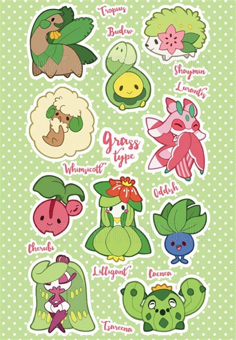 grass type pokemon sticker sheet pokemon type series etsy giratina
