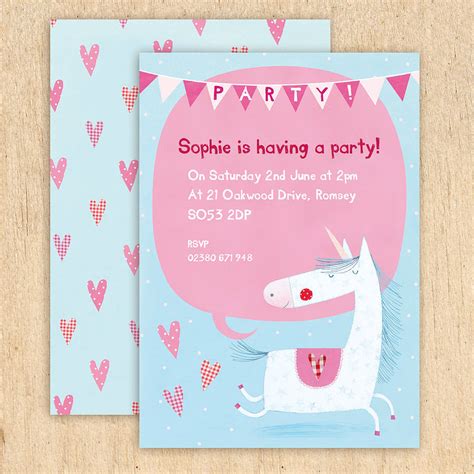 Personalised Unicorn Party Invitations By Made By Ellis