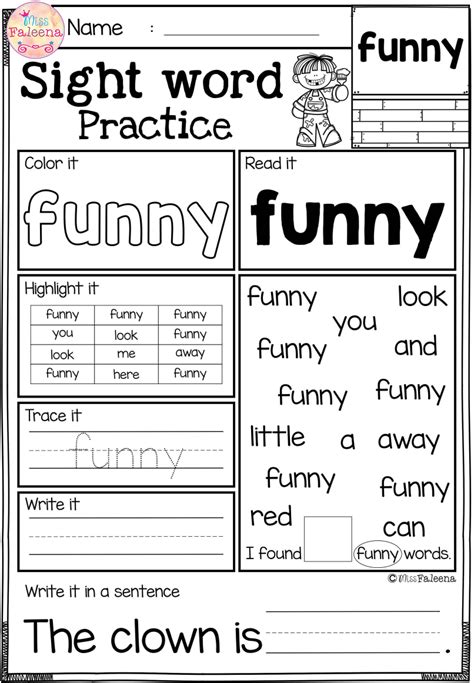 printable worksheets  kindergarten sight words