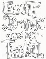 Thankful Coloring Pages Quotes Thanksgiving Doodle Alley Drink Eat sketch template