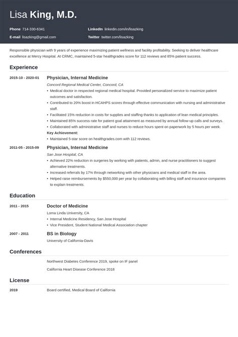 medical doctor resume examples tips md cv template