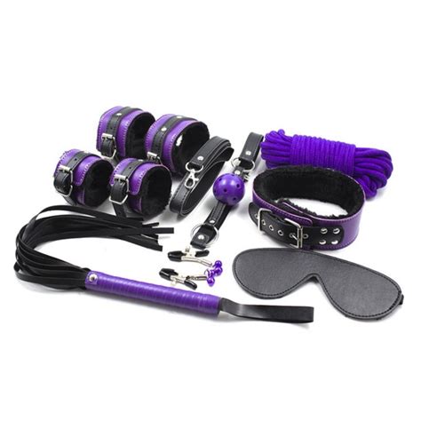 8pcs Lot Purple Mix Color Pu Leather Bondage Restraints Adult Game Sex