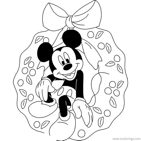 mickey mouse christmas wreath coloring pages xcoloringscom