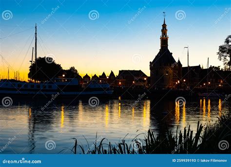 hoofdtoren  main tower  town  hoorn  evening light netherlands stock image image