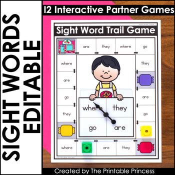 editable sight word games  kindergarten   printable princess