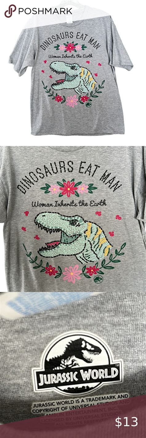 Jurassic World Dinosaurs Eat Man Woman Inherits The Earth Tee Gray