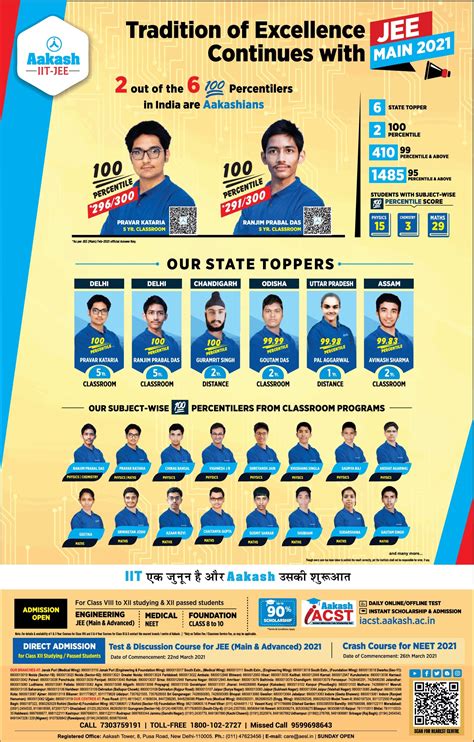 aakash iit jee tradition  excellence continues  jee main  ad advert gallery