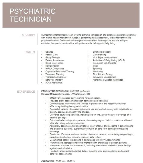 Psychiatric Technician Objectives Resume Objective