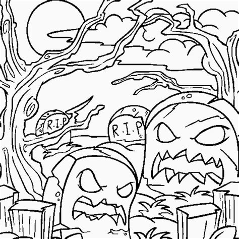 printable haunted halloween graveyard coloring pages