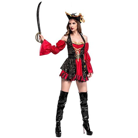 adult women halloween sexy pirate costume red cosplay