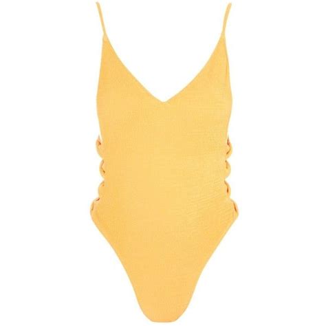 Topshop Twist Shirred Swimsuit 40 Liked On Polyvore Featuring