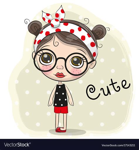 Cute Cartoon Girl With A Glasses Royalty Free Vector Image