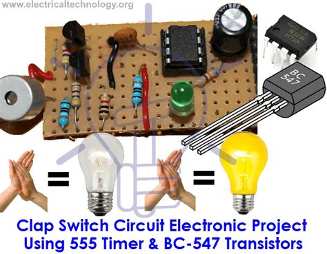 spot turns clap switch circuit electronic project   timer bc  transistors