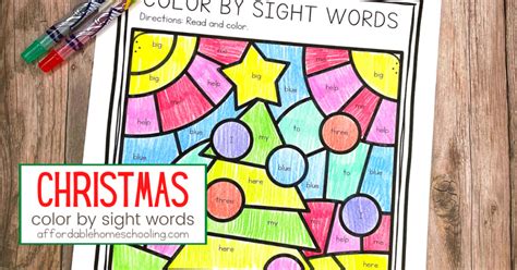 printable christmas color  sight words worksheets