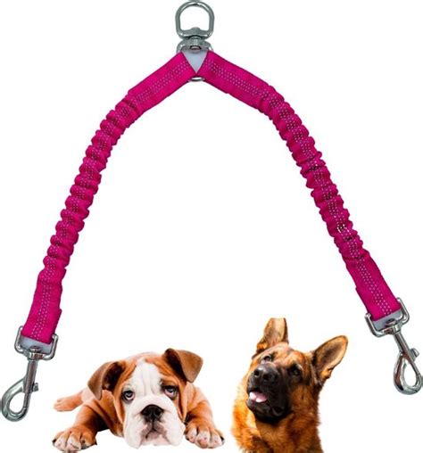 dubbele hondenriem duo voor  honden roze alle rassen en gewichten schok bolcom