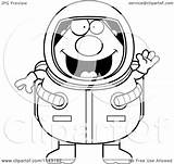 Waving Chubby Astronaut Clipart Cartoon Outlined Coloring Vector Thoman Cory Royalty sketch template