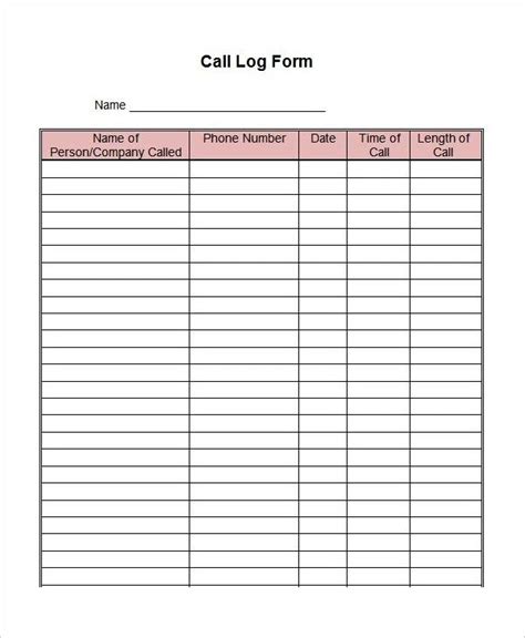 printable phone call log template resume samples