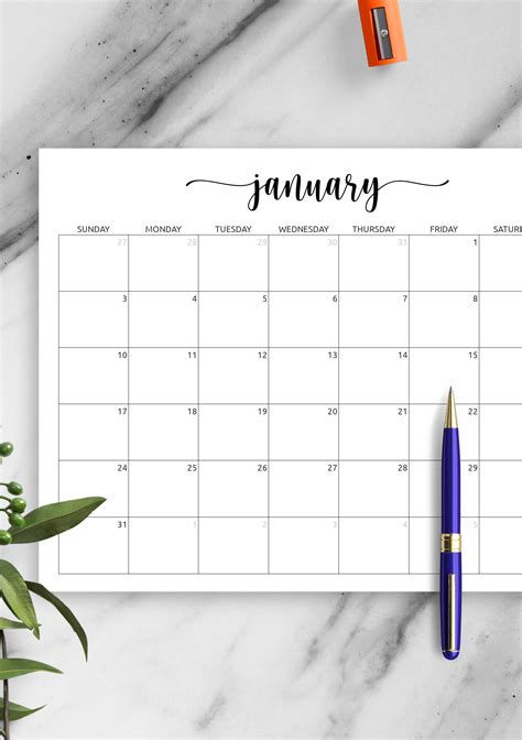 printable monthly calendar  notes