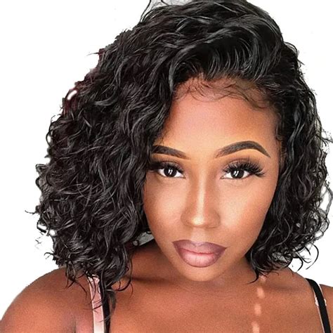deep curly  lace frontal wig  full  lace front human hair wigs  women short bob