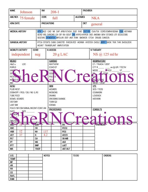 icu detailed report sheet etsy