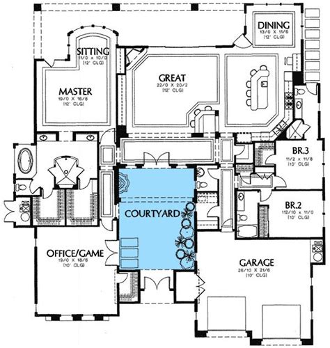 central courtyard courtyard house plans southwest house mediterranean house plans