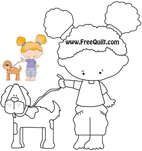 girl walking dog outline printable applique coloring pages