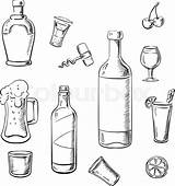 Bottle Colouring Template Whiskey Wine Bottles Alcohol Cocktails Sketch Drinks sketch template