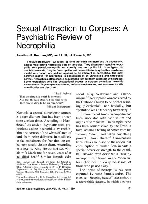Pdf Sexual Attraction To Corpses A Psychiatric Review Of Necrophilia