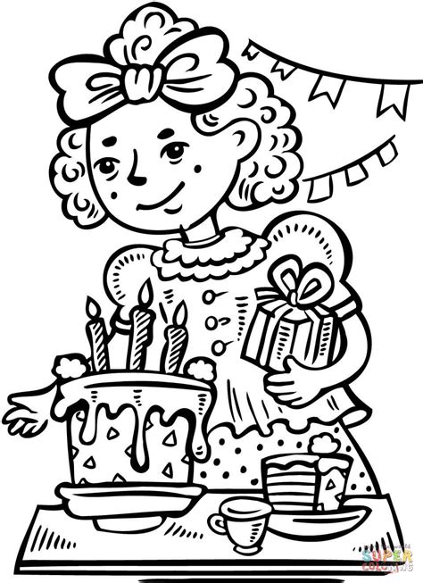 girl   birthday party coloring page  printable coloring pages