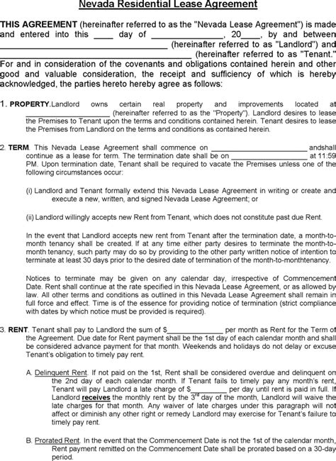 nevada residential lease agreement form  kb  pages