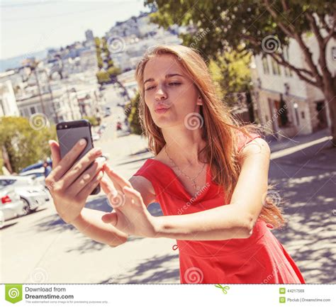 Teenage Girl Taking Selfie Stock Image Image Of Blonde