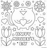Mothers Coloring Happy Pages Cat Mother Hearts Flowers Vector Printable Illustration Cards Clip Clipart Drawing Card Heart Next sketch template