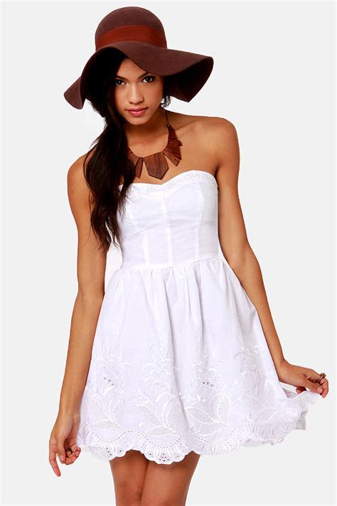 pretty white dress strapless dress lace dress 63 00 lulus