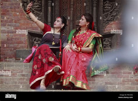 Kathmandu Nepal 12th Sep 2018 Two Women Take Selfie During
