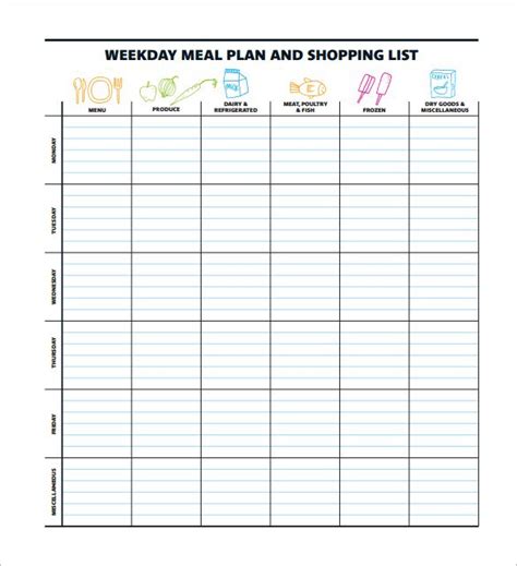 Week Day Meal Planning Pdf Template Free Download Weekly Meal Plan