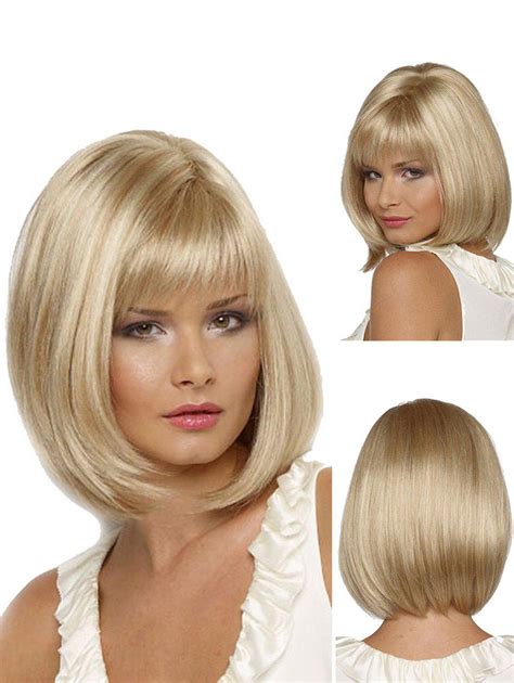medium bob straight   bang synthetic wig rosegal