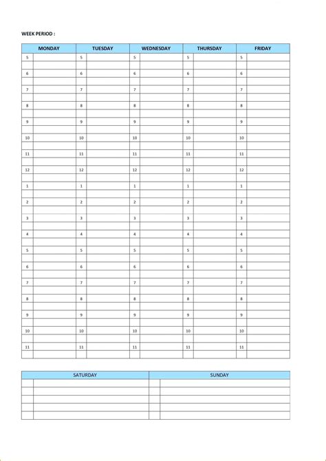 printable  minute schedule template