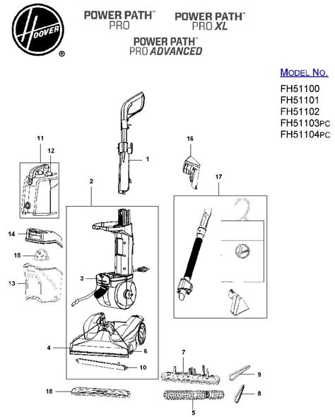 hoover fh power path pro carpet cleaner parts list schematic usa vacuum