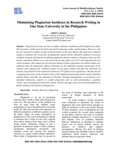 minimizing plagiarism incidence  research writing   state
