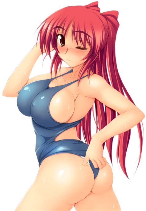 63459 Adjusting Swimsuit Ass Blush Breasts Brown Hair